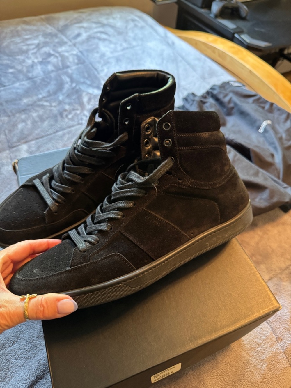 Saint Laurent Men’s Black Suede High-Top Sneakers - Lace-Up - Picture 7 of 7